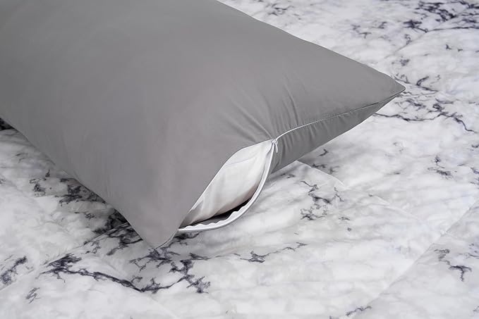 100% Cotton Body Pillow Case Cover with Zipper Wrinkle-Free, 400 Thread Count Super Soft Pillowcase for Body Pillow, Breathable Long Pillow Protector 21" x 54" Grey