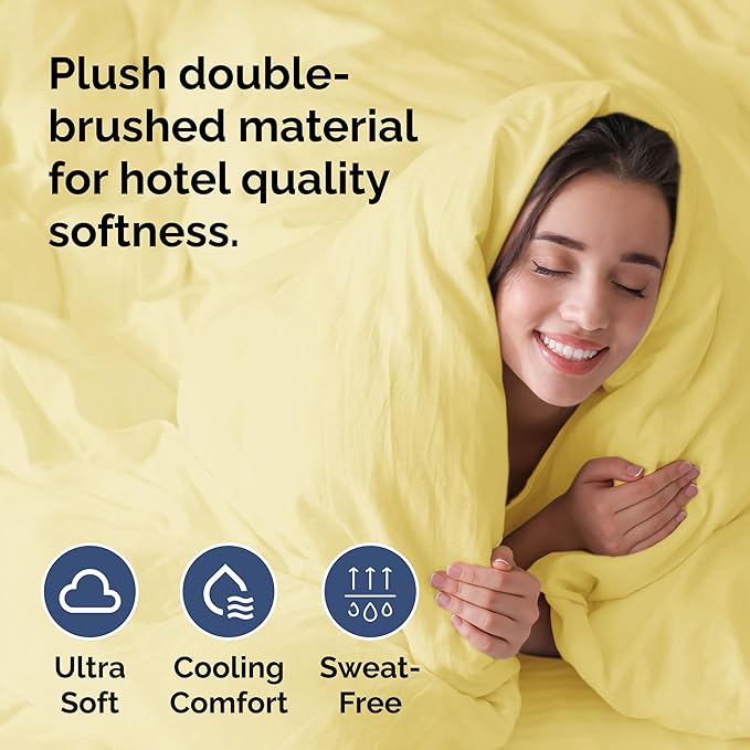 Duvet Cover Full Size Set - Extra Soft Full Duvet Cover 80" x 90" with 2 Pillow Shams - Hotel Luxury, Easy Care and Fade Free w/ Zipper Closures & Ties - All Season, Comfy, Cozy & Breathable (Yellow)