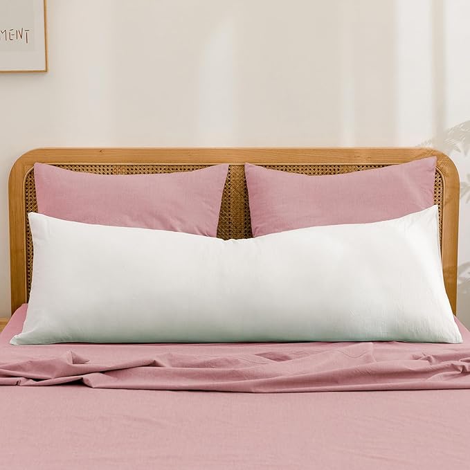 BESTOUCH 100% Washed Cotton Pillowcase for Hair and Skin Linen Feel Soft Comfortable Breathable 2 Set Pillow Case with Envelope Closure Solid Red Pink Euro 26x26 Inches