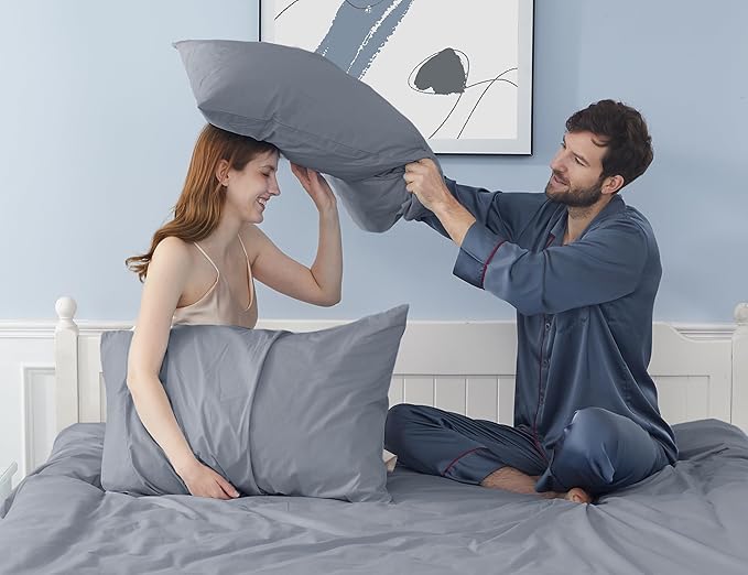 Pillow Cases, King Size Cotton Percale Weave Pillowcases, Pre-Shrunk Breathable and Hypoallergenic Pillowcases, Set of 2 (2 Piece King 20 Inch x 40 Inch, Dark Gray)