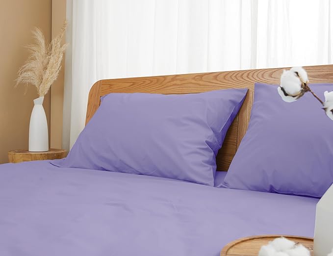 Pillow Cases, Standard Queen Size Cotton Percale Weave Pillowcases, Pre-Shrunk Breathable and Hypoallergenic Pillowcases, Set of 2 (2 Piece Standard/Queen 20 Inch x 30 Inch, Purple)