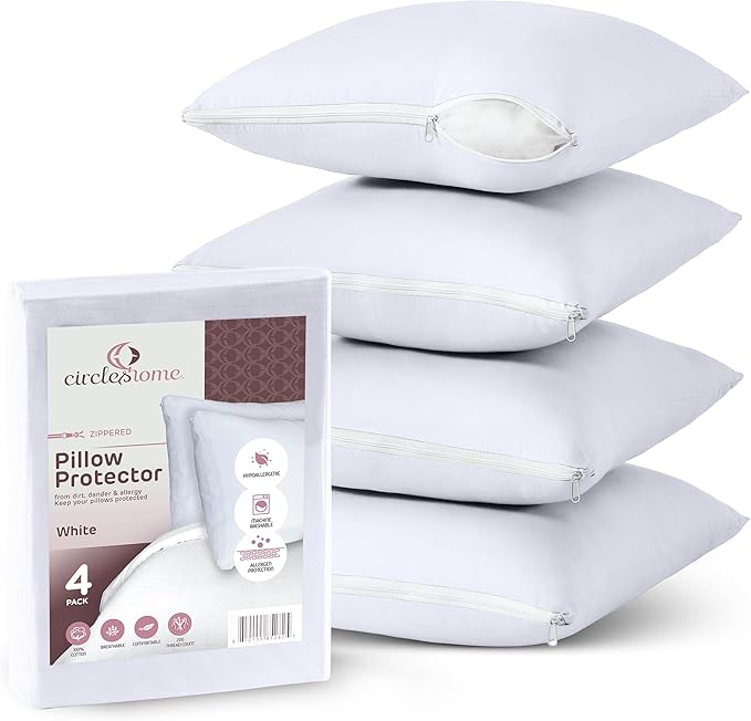 CIRCLESHOME Throw Pillow Protectors - 100% Cotton Breathable Pillowcases - 18 X 18 Square Pillowcases - Protects Pillows from Dirt, Dust and Debris (Square Pillow - 4 Pack- 18x18)