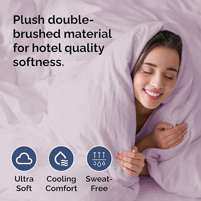 Duvet Cover Full Size Set - Extra Soft Full Duvet Cover 80" x 90" with 2 Pillow Shams - Hotel Luxury, Easy Care & Fade Free with Zipper Closures & Ties - Comfy, Cozy and Breathable (Light Lavender)