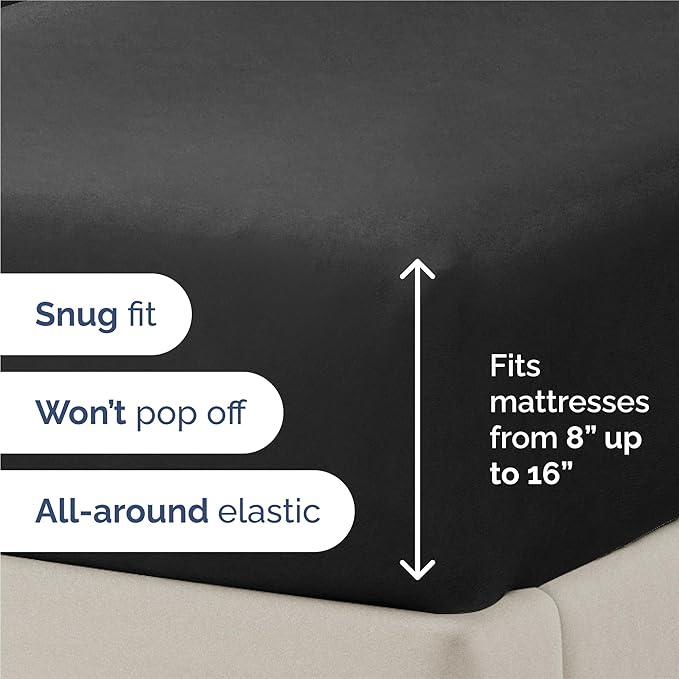 Split King 7 Piece Sheet Set - Comfy Breathable & Cooling - Hotel Luxury Bedding for Women, Men, Kids, Teens & Children - 1 Flat & 2 Fitted Sheets & 4 Pillowcases w/ Deep Pockets, Wrinkle Free - Black