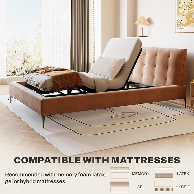 Softa Twin XL Adjustable Bed Frame, Head & Foot Lift, Electric Bed Base with Remote Control, Whisper Quiet Motor, Oxford Fabric Bedspread, Mattress Holder, Easy Assembly