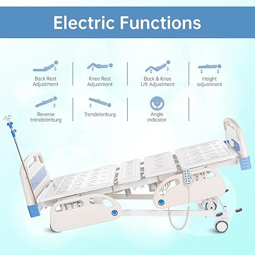 Real Relax 5 Function Full Electric Hospital Bed, ICU Electric Medical Bed with 4 inch Foam Mattress & IV Pole and Central Locking System with 5” Casters for Home Hospital Use, 530LBS Loading.
