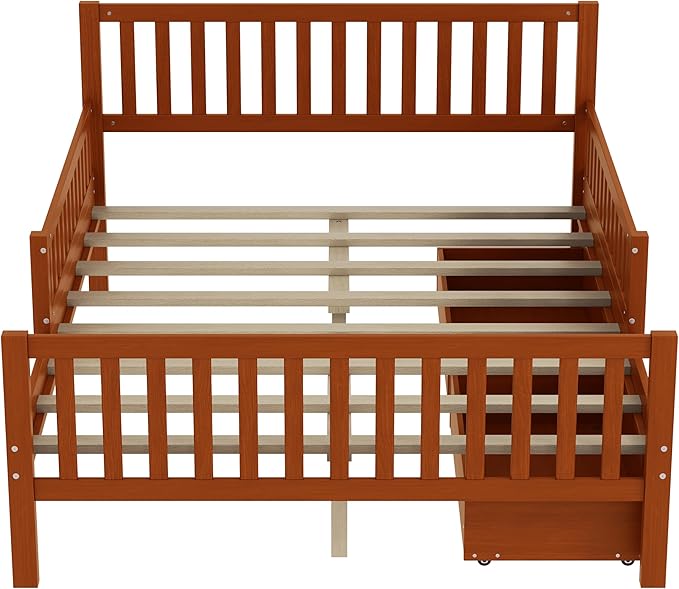 Bellemave Full Bed Frames with Storage Drawers for Kids, Full Bed with Rails, Full beds Frame for Boys/Girls/Adults, Walnut