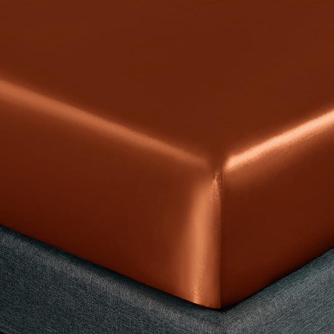 Homiest 4pcs Satin Sheets Set Luxury Silky Satin Bedding Set with Deep Pocket, 1 Fitted Sheet + 1 Flat Sheet + 2 Pillowcases (Full Size, Burnt Orange)