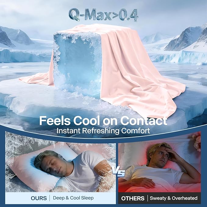 Premium Cooling Pillowcases Standard Size Set of 2 for Hot Sleeper & Night Sweats Beauty Sleep Reduces Wrinkles & Frizz Softer Than Silk Pillow Cover Oeko-TEX Certified Pink Breathable