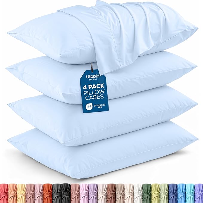 Utopia Bedding King Pillow Cases - 4 Pack - Envelope Closure - Soft Brushed Microfiber Fabric - Shrinkage and Fade Resistant Pillow Covers King Size 20 X 40 Inches (King, Ice Blue)