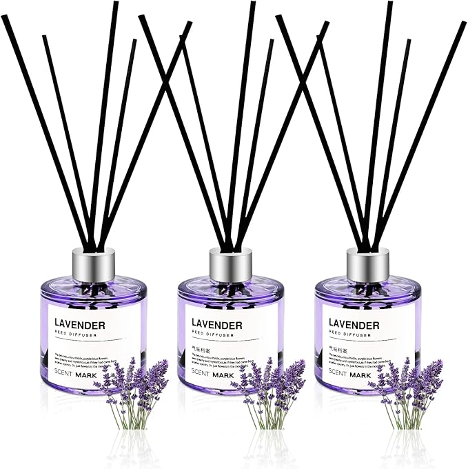 Reed Diffuser Set of 3 Pack,50ML Lavender Scented Oil Diffuser with 5 Sticks,Home Fragrance Reed Diffuser for Bedroom Bathroom Office (Lavander)