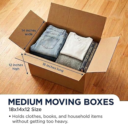 BOX USA Moving Boxes Medium 18"L x 14"W x 12"H 10-Pack - Corrugated Cardboard Box for Shipping, Mailing, Packing, Packaging and Storage