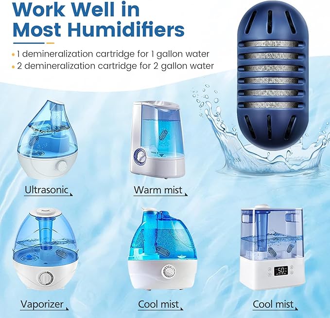 isinlive Demineralization Cartridge for HoMedics Ultrasonic Humidifiers: 12-Pack Demineralization Cartridges Filter Replacement, Filters Mineral Deposits, Prevents Hard Water Build-Up, Purifies Water
