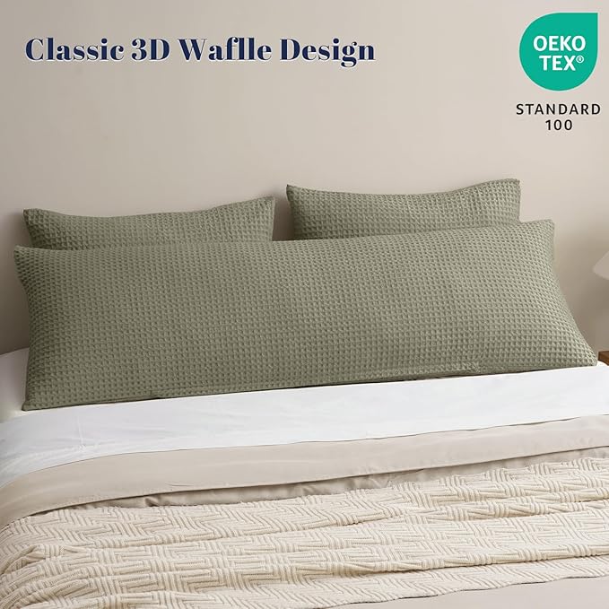 PHF Ultra Soft Waffle Weave Body Pillowcase with Zipper, No Insert, 1Pack 20" x 54" Pillow Sham, Breathable & Skin-Friendly Body Pillow case, Stylish Decorative Bed Pillow Cover, Dusty Sage
