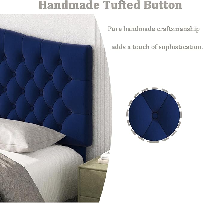 Befurtori King Headboard Only, Upholstered Headboard King Size for Adjustable Bed Velvet Tufted Wall Mounted Head Board with Solid Wood Legs, Navy Blue