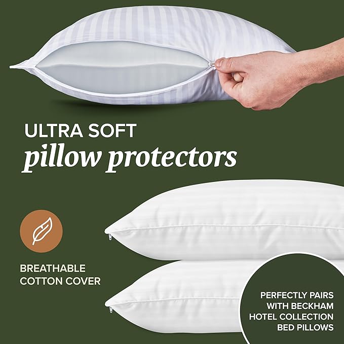 Beckham Hotel Collection Queen Size Pillows and Pillow Protectors - Sets of 2