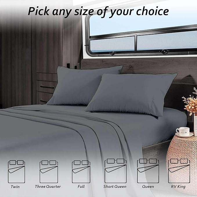 Rajlinen Queen RV Camper Sheet Set (60x80) – 100% Egyptian Cotton, Soft & Cooling, 16” Deep Pocket Fitted Sheet, Luxury Hotel Quality Bedding for RVs, Campers & Motorhomes (Dark Grey Solid)