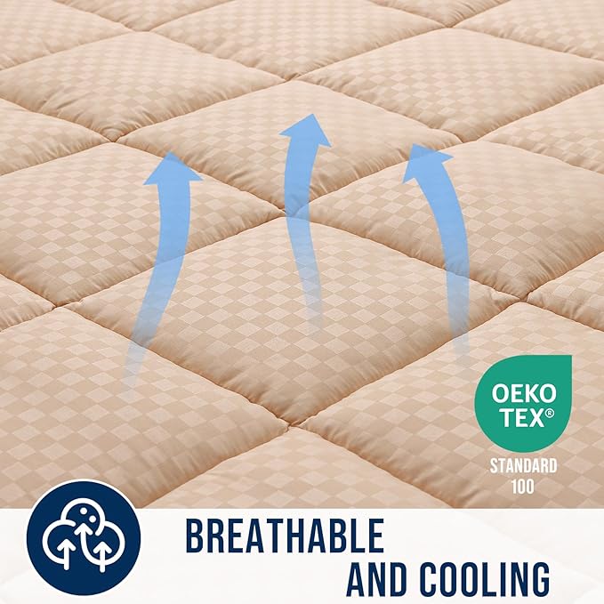 OLANLY California King Quilted Fitted Mattress Pad, Elastic Fitted Mattress Topper, Cooling Soft Mattress Cover Stretches up to 21 Inches Deep, Machine Washable Mattress Protector (72x84 inch, Beige)