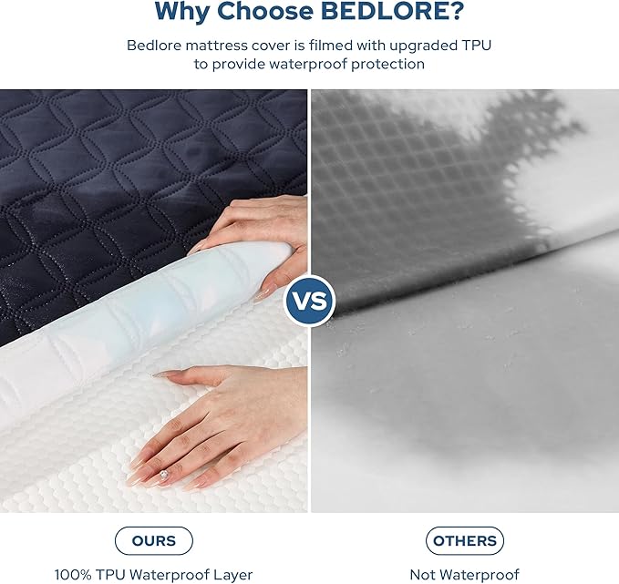 BEDLORE 2 Pack Waterproof Mattress Protector, Queen Size Pad Noiseless with Deep Pocket Fitted for 6"-18", Soft Breathable Dirt Proof Bed Mattress Cover Washable for Home, Bedroom, Hotel (Navy Blue)