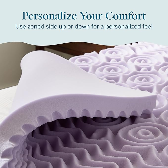 LUCID Lavender Infused 3 Inch Memory Foam Mattress Topper with 5 Zones – Full Size – Plush Feel – CertiPUR Certified – Dorm Room Essentials