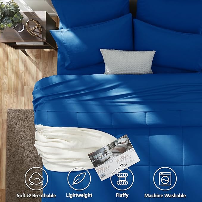 CozyLux Twin XL Comforter Set Classic Blue, 5 Pieces Twin Extra Long Bed in a Bag for College Dorm, All Season Bedding Set with Stitch Quilted Comforter, Flat Sheet, Fitted Sheet, Pillowcases