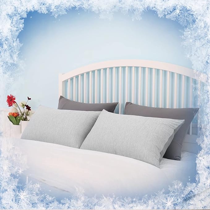 HOMFINE Cooling Pillowcases King Size - Double Side Q-Max 0.439 Cooling Fiber for Pillow Protector, Breathable Cold Pillow Cover for Hot Sleeper Night Sweat, Hidden Zipper, 2 Pack (20"x36", Grey)