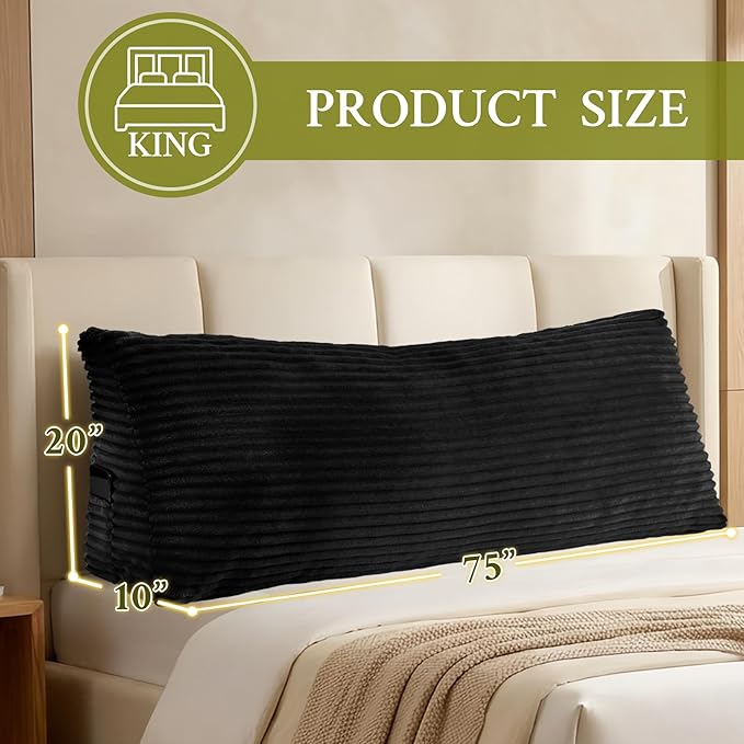 Headboard Pillow King, Headboard Wedge Pillow, Back Rest Pillows for Sitting, Reading, Working, Triangle Pillow with Removable Cover, Daybed Pillows for Bed Dorm Sofa, Black