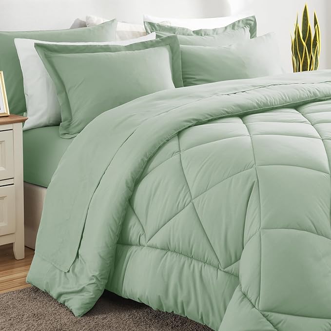 CozyLux King Size Comforter Set Sage Green - 7 Pieces Bed in a Bag King, Luxury Soft Bed Set for All Seasons, Bedding Set with Down Alternative Comforter, Sheets, Pillowcases & Shams