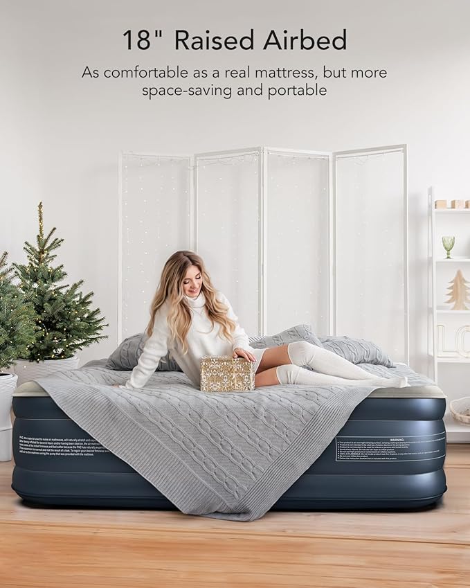 iDOO Air Mattress Full with Built in Pump, 18" Raised Comfort Blow up Mattress, Inflatable Mattress for Guests & Home, Air Bed, colchon inflable, Upgraded Four Chamber Technical Airbed