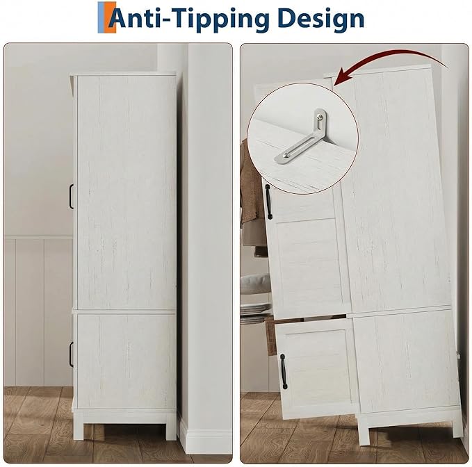 IDEALHOUSE Armoire Wardrobe Closet with 4 Doors, 72" Tall Wooden Clothing Wardrobe with Hanging Rod & DIY Adjustable Shelf, Heavy Duty Bedroom Armoire Storage Cabinet, Rustic White