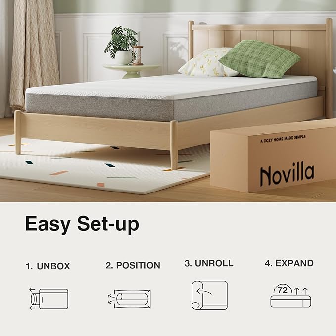 Novilla Full Mattress, 8 Inch Full Size Mattress, Gel Memory Foam Mattresses for Pressure Relief & Reliable Support & Cooling Night Sleep, CertiPUR-US Certified in a Box, White & Grey