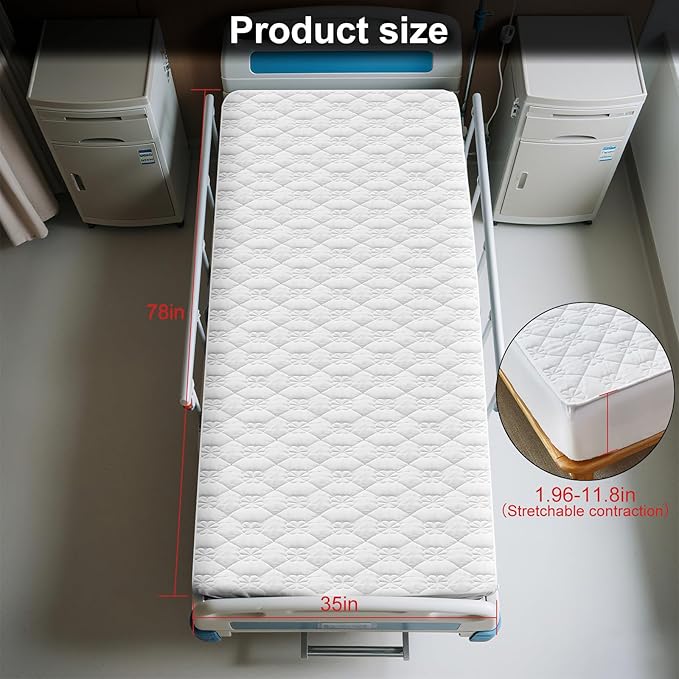 Waterproof Hospital Mattress Cover Protector Bed Sheet 36" x 80" x 9" Hospital Grade Incontinence Protection, Breathable Fabric for Elderly, Adults Machine Washable