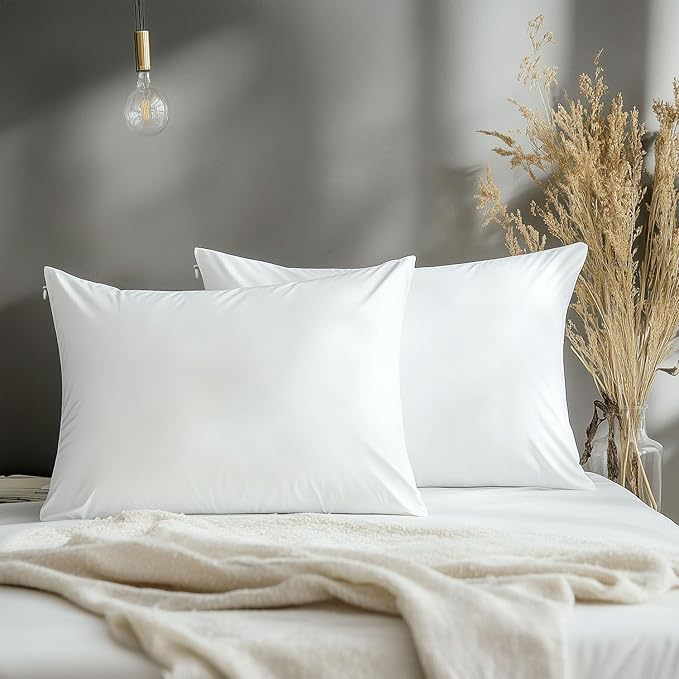 Cotton Queen Size Pillow Cases Set of 4, White Pillow Protectors with Zipper, Cooling Breathable Hidden Zippered Pillow Covers & Pillowcases Covers for Hot Sleepers, 20x30 Inches