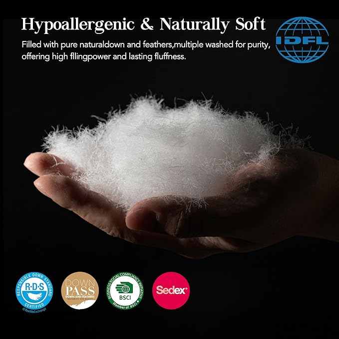 Down Pillows, Luxury Hotel Collection White Premium Bed Pillow for Sleeping, 650 Fill Power,100% Cotton Fabric, Soft Support, Down Surrounded Pillow for Side and Back Sleepers, Stomach Sleepers