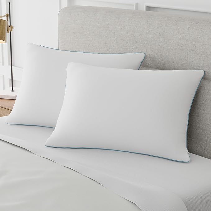 SEALY Slumber Bed Pillow Soft, Breathable, 100% Cotton Cover, Temperature Balancing, Moisture Wicking, Hypoallergenic EverFluff Fiberfill, Machine Washable, King Size Pillow, White- 2 Pack