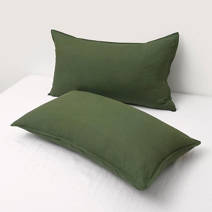 CHUFFED Linen Pillowcases 2 Pack 100% Linen Standard Pillow Cases, Breathable and Cooling Washed Pillowshams with Zipper Closure, 20x36 Inches,Mossy Green