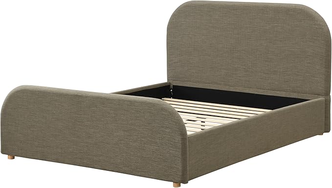 Christopher Knight Home Lanet Linen Upholstered Queen Size Bed Frame with Headboard, Modern Queen Bed Frame and Headboard, Wooden Slats Support, Easy Assembly, No Box Spring Needed, Olive Green
