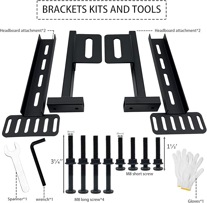2 Pack Headboard Bracket Kit for Metal Bed Frame, Adjustable Headboard & Footboard Extension Brackets, Fits Twin, Full, Queen, King Size Bed, Matte Black