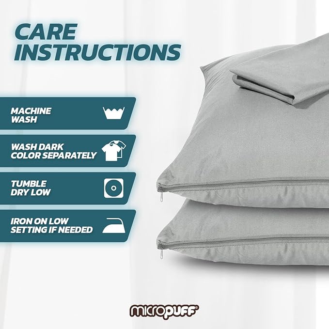 Micropuff Grey Queen Size Pillow Protectors with Zipper - 2 Pack - Soft and Breathable Hypoallergenic Pillow Cover. Pillowcase Protects Against Stains, Spills, and Perspiration. (20 x30)