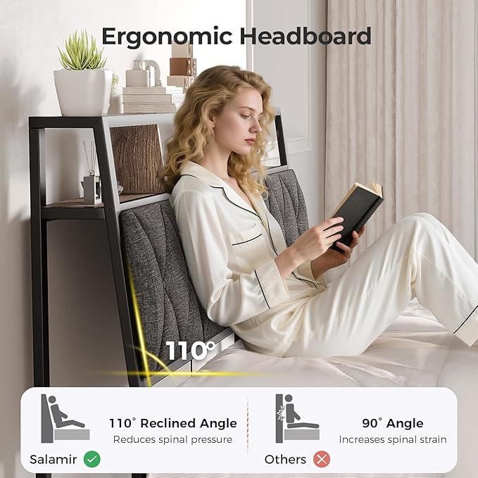 King Headboard Only, Headboard for King Size Bed with Storage, Upholstered Headboards with LED Lights & Charging Station, Attach Frame, Ideal for Bedroom/Dorm/Guest Room, Dark Grey & Brown