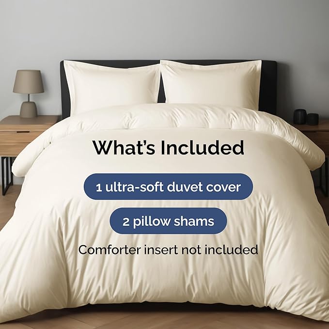 Duvet Cover Full Size Set - Extra Soft Full Duvet Cover 80" x 90" with 2 Pillow Shams - Hotel Luxury, Easy Care & Fade Free w/ Zipper Closures & Ties - All Season, Comfy, Cozy & Breathable (Off White)