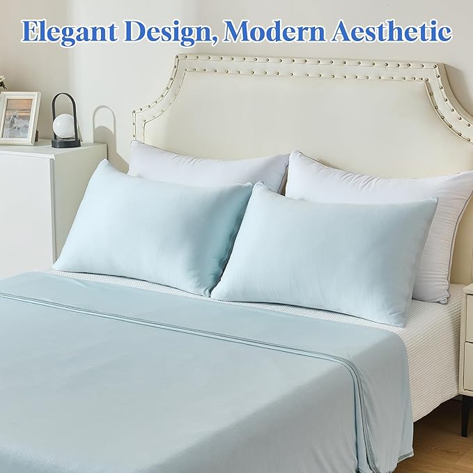 CHOSHOME Cooling Pillow Cases Zipper Pillow Covers Q-Max > 0.45 Zippered Pillowcases for Hot Sleepers, Soft, Breathable, Skin-Friendly, 2 Pack (King, 20"x36", Ice Blue)