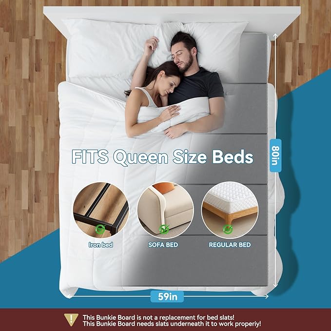 Bunkie Board Queen Size,Bed Boards for Under Mattress - Heavy Duty Reinforced Wood Support Board with Anti-Sag Design, Fits Metal Frames/Platform Beds/Sleeper Sofas