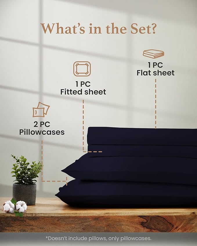 Good Sleep Bedding 100% Egyptian Cotton Bed Sheets King Size, 4 Piece Silky Sateen Weave King Bed Sheets, Ultra-Soft & Durable Hotel Luxury, 16" King Sheets Deep Pocket - Navy Blue