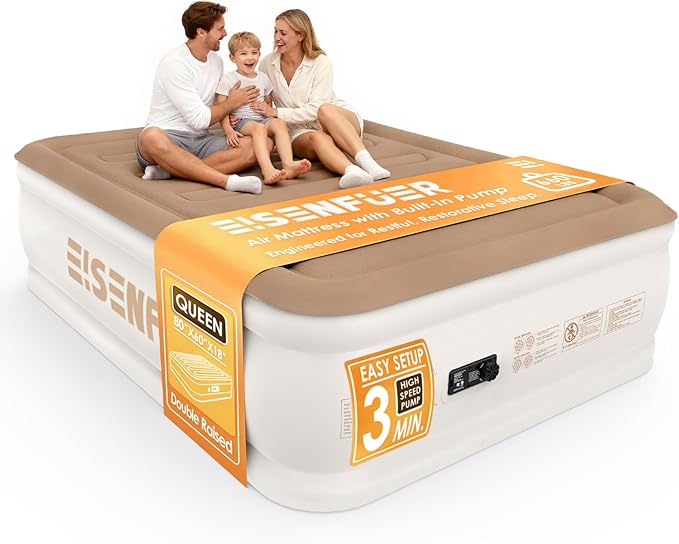 Air Mattress Queen with Built-in Pump – 18" Raised Inflatable Mattress with High-Speed Pump, Durable Blow Up Mattress, colchón inflable, Carry Bag, Comfy Air Bed Perfect for Guests, Glamping, Moving