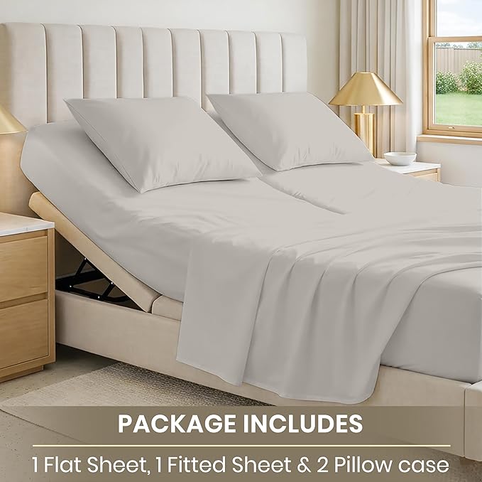 SGI bedding 32" Cal King Split Top Flex Head Sheet 100% Egyptian Cotton Sheet Set 1000 Thread Count Flex Top Sheet for Adjustable Bed 4Pc Sheet Set 15" Deep Pocket for Sleep Number Bed - Silver