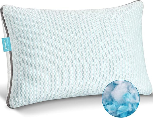 Cooling Pillows Queen Size Set of 1, Shredded Memory Foam Pillows 1 Pack, Bed Pillow for Hot Sleepers Adjustable Firm Pillow for Side, Back and Stomach Sleepers, Machine Washable