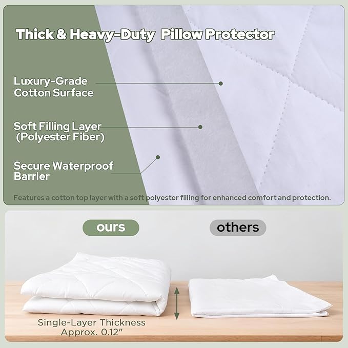 CoolShields Premium 100% Cotton Waterproof Pillow Protectors with Zipper, Breathable & Noiseless, Hypoallergenic Soft Skin-Friendly Surface for All-Night Comfort, Queen Size - 20”x30” (2 Pack)