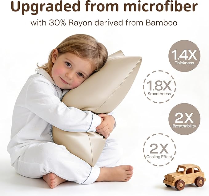 MR&HM Breathable Pillowcase 13"x18" Travel Pillow Case Set of 2, Ultra Soft Pillow Covers, Moisture-Wicking & Skin-Friendly, Envelope Closure (Beige)