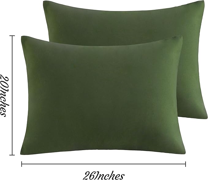 NTBAY Standard Pillow Cases Set of 2, 2 Pack Brushed Microfiber 20x26 Pillow Cases, Soft, Wrinkle, Fade, Stain Resistant Olive Green Pillow Cases with Envelope Closure, 20x26 Inches, Olive Green